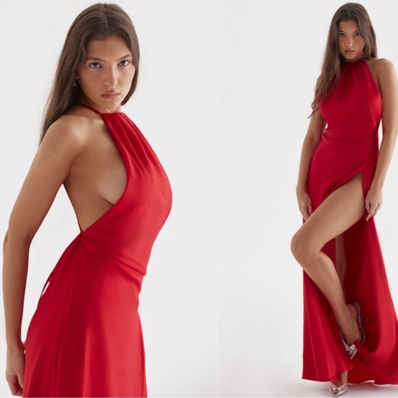 NWOT HOUSE OF CB Zanab Red Thigh Slit Open Back Maxi Dress sz XS - Picture 4 of 10